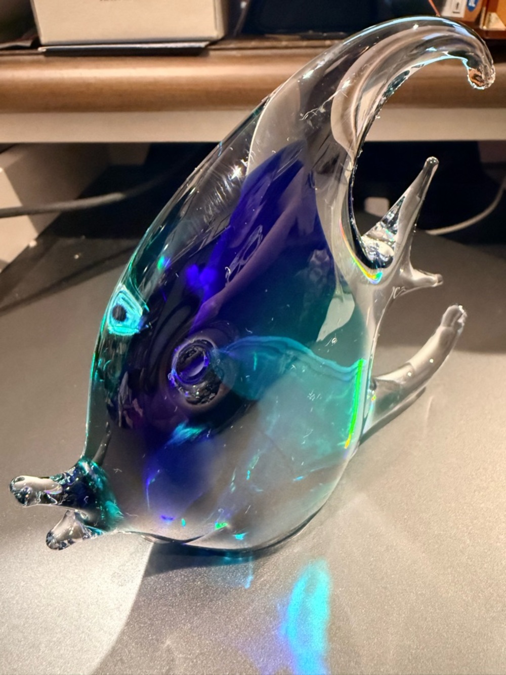 Murano Blue and Teal Glass Fish Sculpture